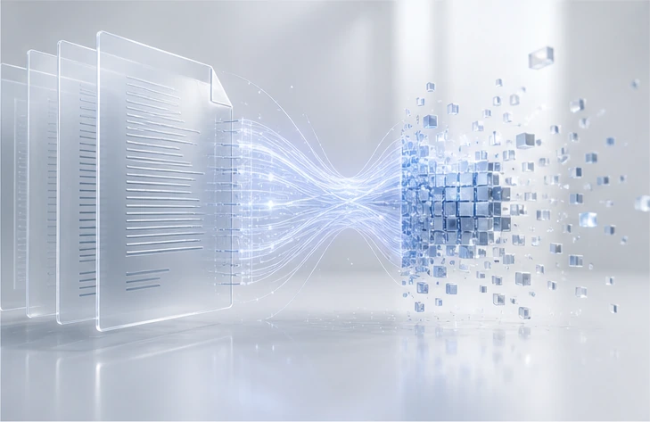 Abstract document layers transforming into structured data through AI automation